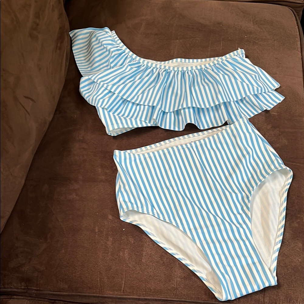 Pink Lily Blue and White Striped Bikini NWOT